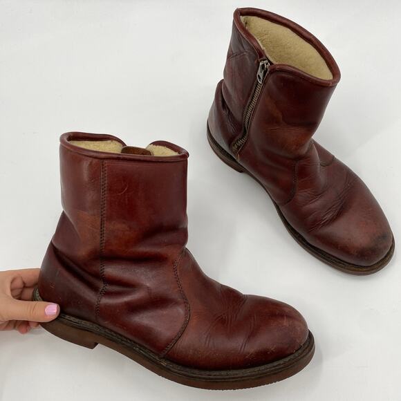 L.L. Bean vintage leather sherpa lined zipper boots main image 4